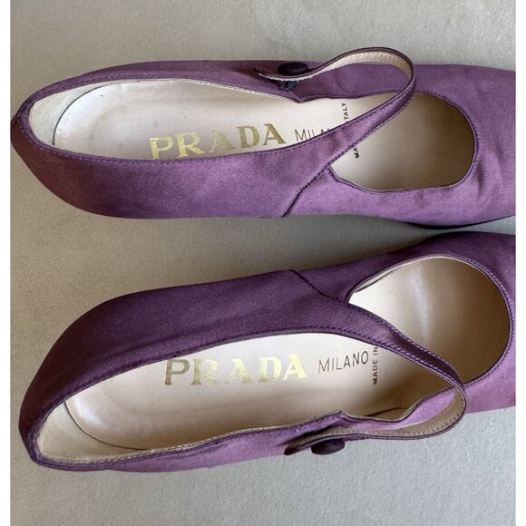 Prada Mary Jane 38 Heels Purple Satin Silk Vintage 1994 - Picture 11 of 14